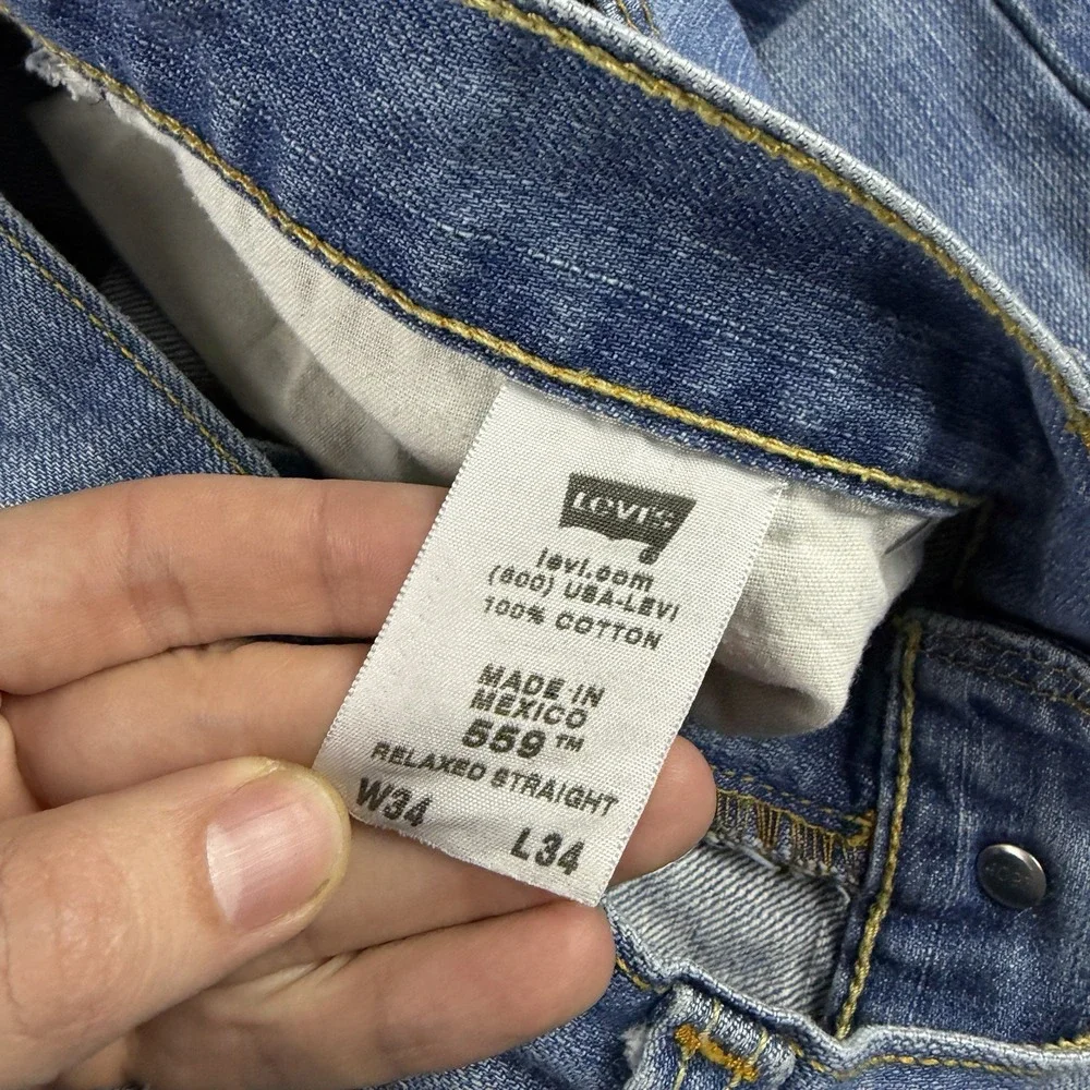 Levis 559 Relaxed‎ Straight Fit Jeans Mens 34x34 Blue Medium Wash Mid Rise